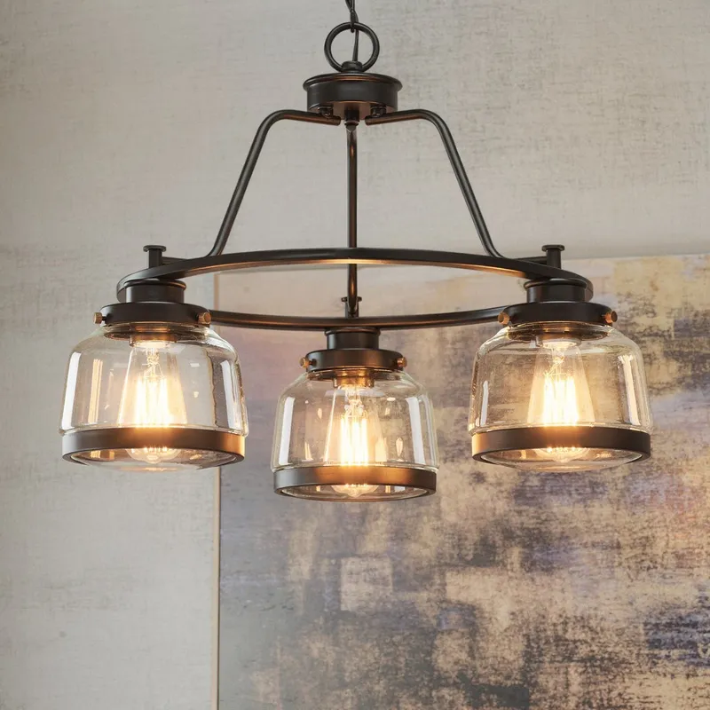 UHP2533 Luxe Industrial Chandelier, 18"H x 22"W, Olde Bronze Finish, Nottingham Collection — Urban Ambiance LED Landscape Lights  3000K