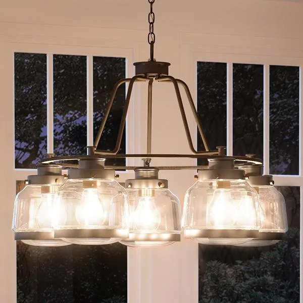 UHP2531 Luxe Industrial Chandelier, 19.25"H x 26"W, Olde Bronze Finish, Nottingham Collection — Urban Ambiance LED Landscape Lights  3000K