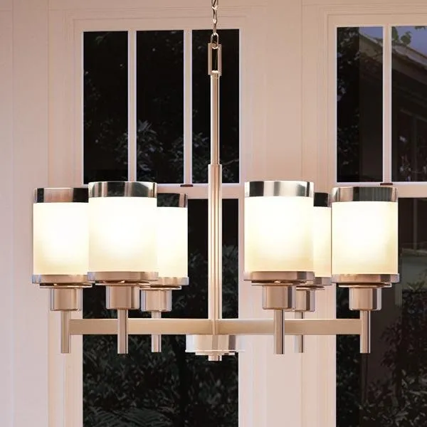 UHP2023 Contemporary Chandelier, 19.75"H x 25"W, Brushed Nickel Finish, Cupertino Collection — Urban Ambiance LED Landscape Lights  3000K
