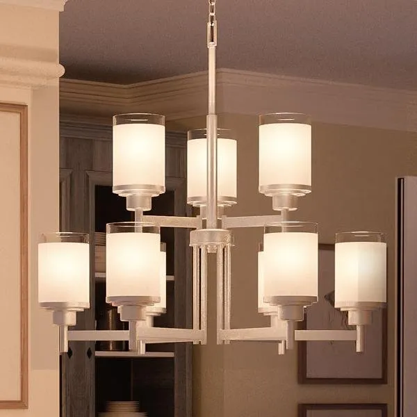 UHP2021 Contemporary Chandelier, 28.5"H x 28"W, Brushed Nickel Finish, Cupertino Collection — Urban Ambiance LED Landscape Lights  3000K