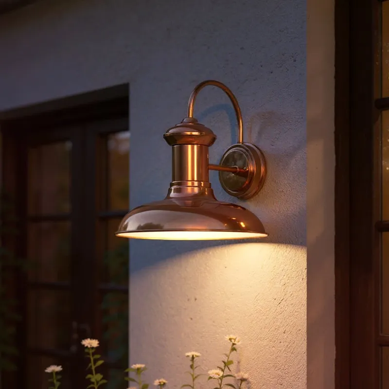 UHP1026 Luxe Industrial Chic Outdoor Wall Light, 12.375"H x 12"W, Solid Copper Finish, Palermo Collection — Urban Ambiance LED Wall Lights  3000K