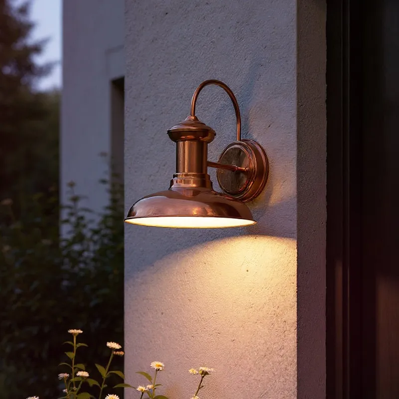 UHP1023 Luxe Industrial Outdoor Wall Light, 10.75"H x 10"W, Solid Copper Finish, Palermo Collection — Urban Ambiance LED Wall Lights  3000K