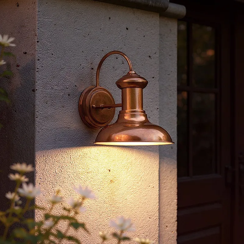 UHP1020 Luxe Industrial Outdoor Wall Light, 10"H x 8.125"W, Solid Copper Finish, Palermo Collection — Urban Ambiance LED Wall Lights  3000K