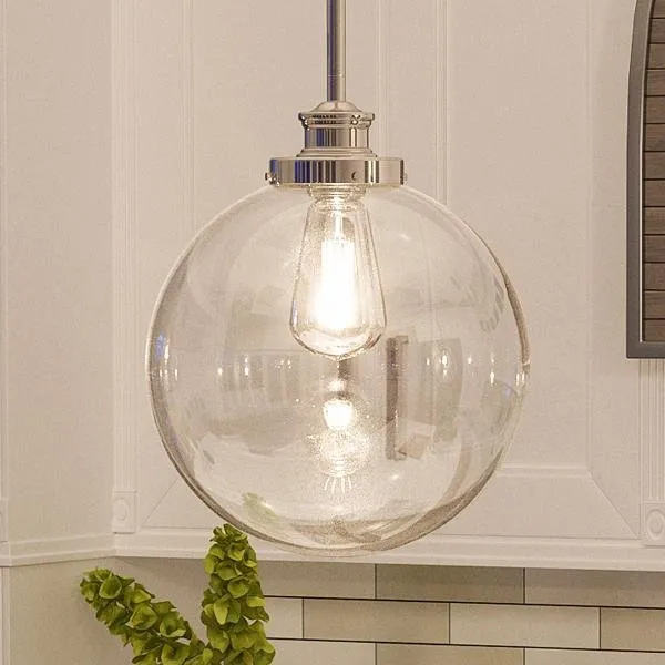UHP2642 Vintage Pendant, 12-3/4"H x 9-3/4"W, Polished Nickel Finish, Glasgow Collection — Urban Ambiance LED Landscape Lights  3000K