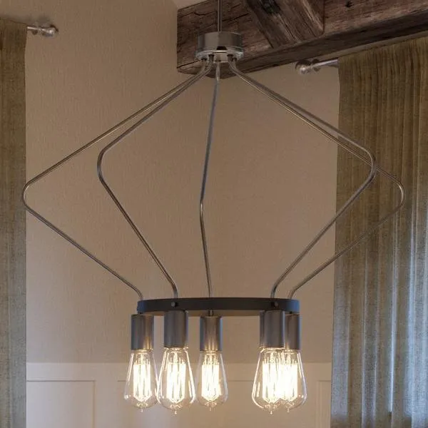 UHP2493 Mid-Century Modern Industrial Chandelier, 19-3/4"H x 30"W, Brushed Nickel Finish, Palma Collection — Urban Ambiance LED Landscape Lights  3000K