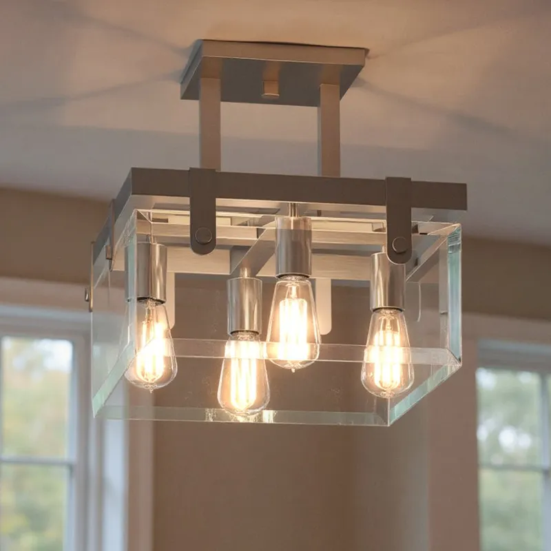 UHP2449 Modern Farmhouse Square Ceiling Fixture, 14"H x 16-3/4"W SQ, Brushed Nickel Finish, Bristol Collection — Urban Ambiance LED Post Top Lights  3000K