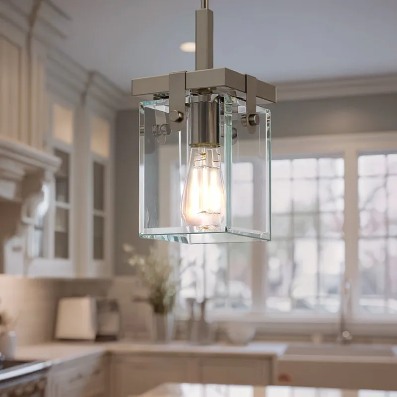 UHP2447 Modern Farmhouse Modern Pendant, 11-7/8"H x 6-1/2"W SQ, Brushed Nickel Finish, Bristol Collection — Urban Ambiance LED Landscape Lights  3000K