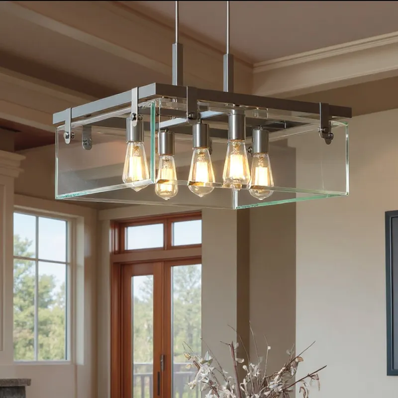 UHP2445 Modern Farmhouse Square Chandelier, 13-3/4"H x 22-3/4"W SQ, Brushed Nickel Finish, Bristol Collection — Urban Ambiance LED Landscape Lights  3000K
