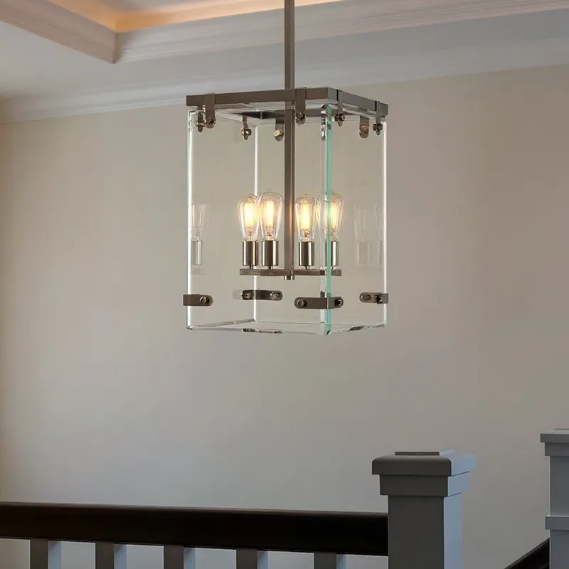 UHP2443 Modern Farmhouse Narrow Chandelier, 28-3/8"H x 14-3/4"W SQ, Brushed Nickel, Bristol Collection — Urban Ambiance LED Landscape Lights  3000K
