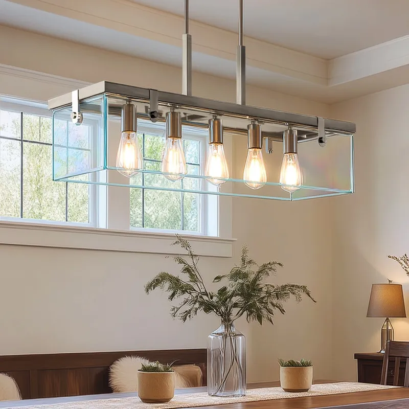 UHP2441 Modern Farmhouse Chandelier, 15-3/4"H x 36-3/4"W, Brushed Nickel Finish, Bristol Collection — Urban Ambiance LED Linear Lights  3000K