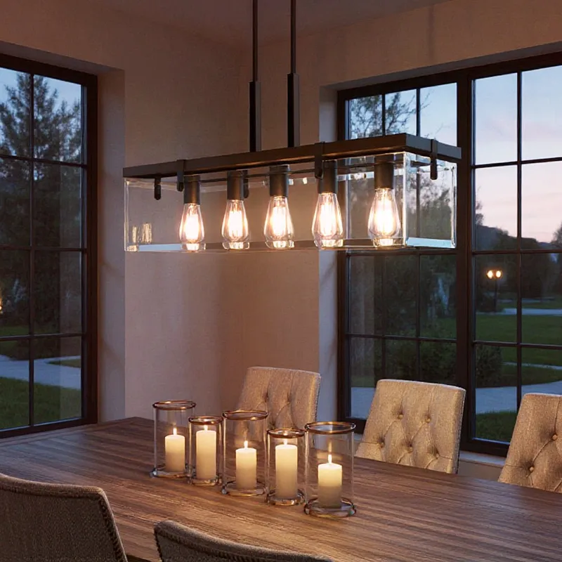 UHP2440 Modern Farmhouse Modern Chandelier, 15-3/4"H x 36-3/4"W, Olde Bronze Finish, Bristol Collection — Urban Ambiance LED Linear Lights  3000K