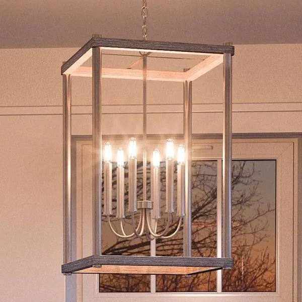 UHP2383 Modern Farmhouse Narrow Chandelier, 25"H x 14"W, Brushed Nickel Finish, Leeds Collection — Urban Ambiance LED Linear Lights  3000K
