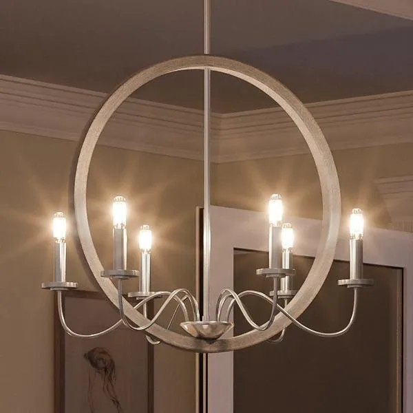 UHP2375 Modern Farmhouse Chandelier, 24-3/4"H x 22"W, Brushed Nickel Finish, Dunkirk Collection — Urban Ambiance LED Landscape Lights  3000K