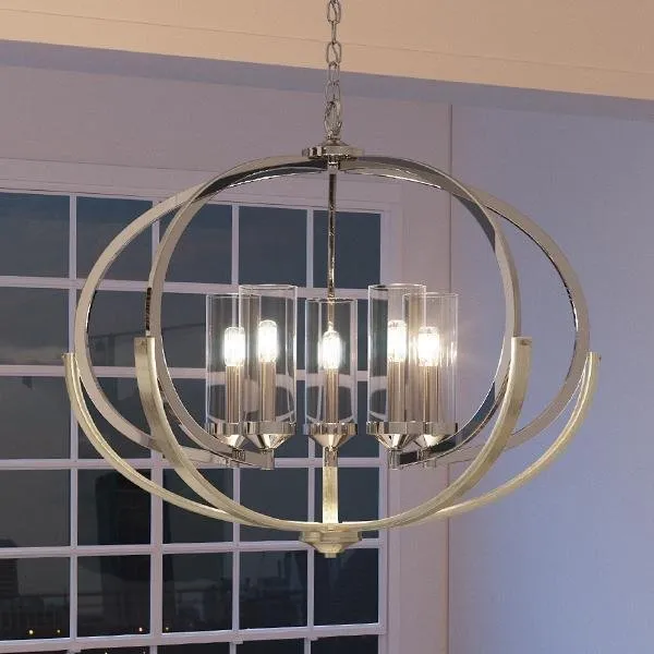 UHP2350 Mediterranean Chandelier, 27-7/8"H x 33-3/4"W, Polished Nickel Finish, Baton Rouge Collection — Urban Ambiance LED Landscape Lights  3000K