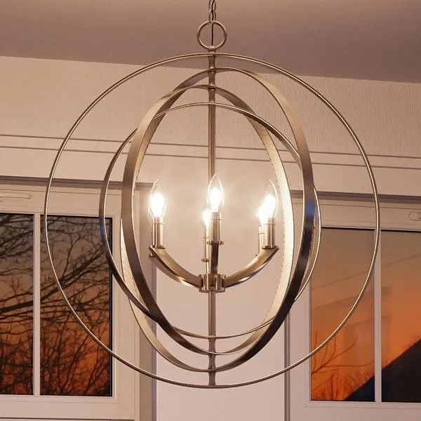UHP2329 Luxe Industrial Chandelier, 30"H x 27-3/4"W, Brushed Nickel Finish, Arezzo Collection — Urban Ambiance LED Landscape Lights  3000K