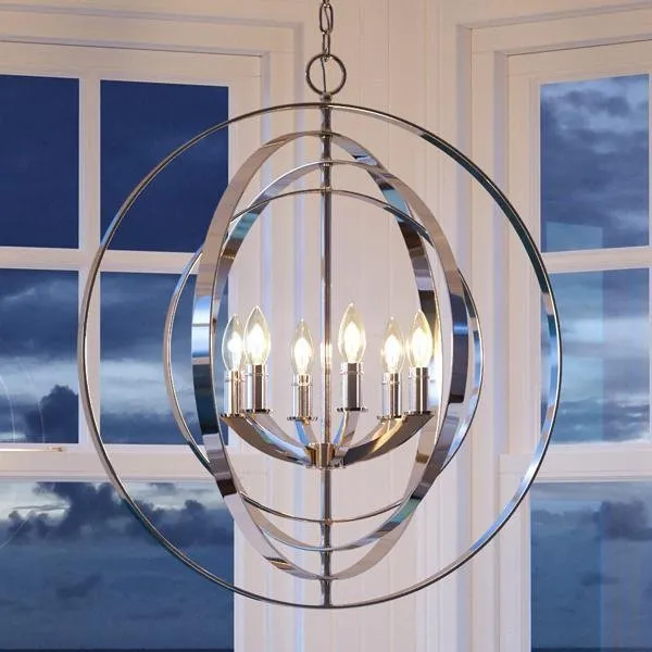 UHP2328 Luxe Industrial Chandelier, 30"H x 27-3/4"W, Polished Nickel Finish, Arezzo Collection — Urban Ambiance LED Landscape Lights  3000K