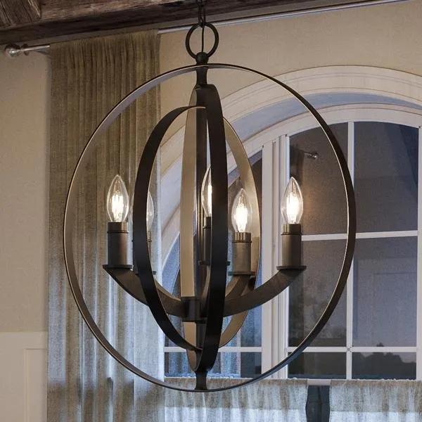 UHP2327 Luxe Industrial Chandelier, 24-3/8"H x 22"W, Olde Bronze Finish, Arezzo Collection — Urban Ambiance LED Landscape Lights  3000K
