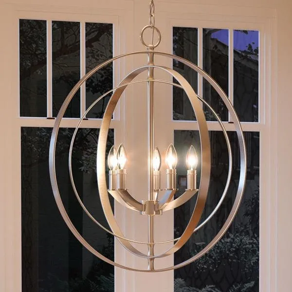 UHP2326 Luxe Industrial Chandelier, 24-3/8"H x 22"W, Brushed Nickel Finish, Arezzo Collection — Urban Ambiance LED Landscape Lights  3000K