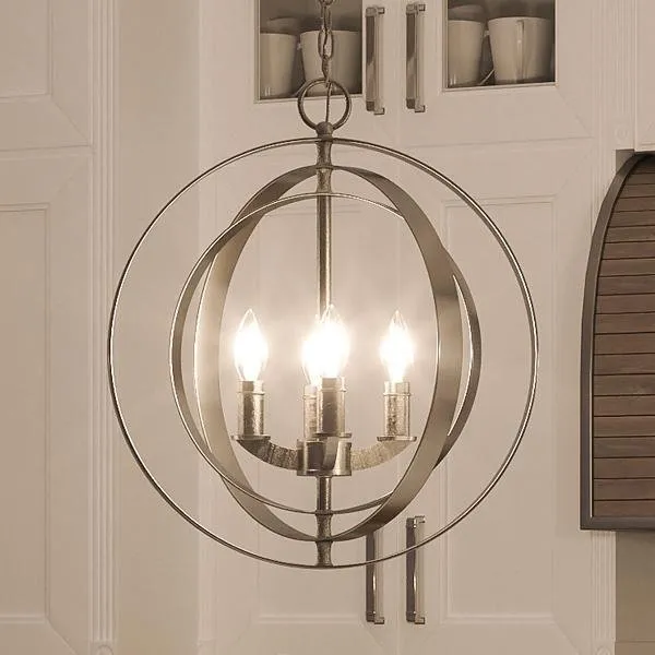 UHP2323 Luxe Industrial Chandelier, 18-3/8"H x 16"W, Brushed Nickel Finish, Arezzo Collection — Urban Ambiance LED Landscape Lights  3000K