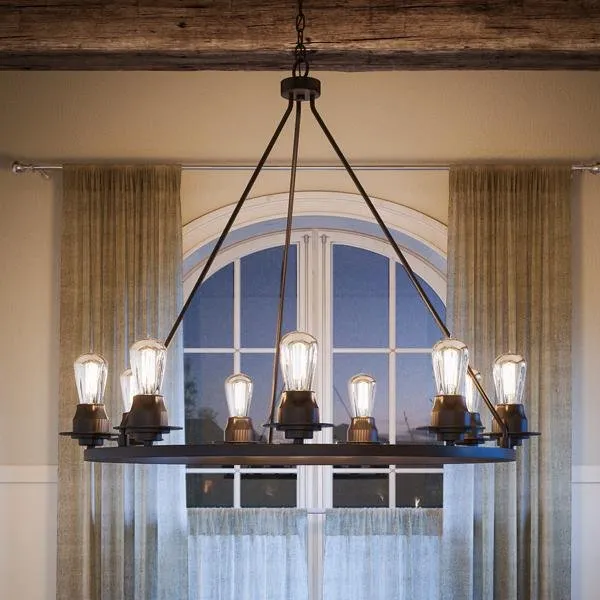 UHP2245 Luxe Industrial Chandelier, 34-1/2"H x 36"W, Charcoal Finish, Nashville Collection — Urban Ambiance LED Landscape Lights  3000K