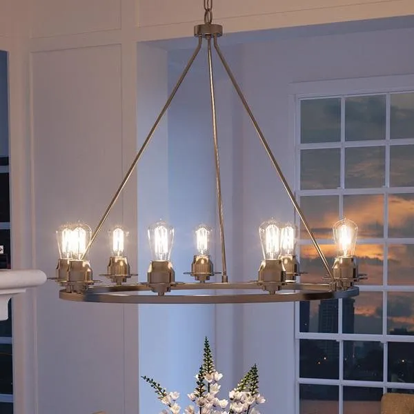 UHP2244 Luxe Industrial Chandelier, 34-1/2"H x 36"W, Brushed Nickel Finish, Nashville Collection — Urban Ambiance LED Landscape Lights  3000K