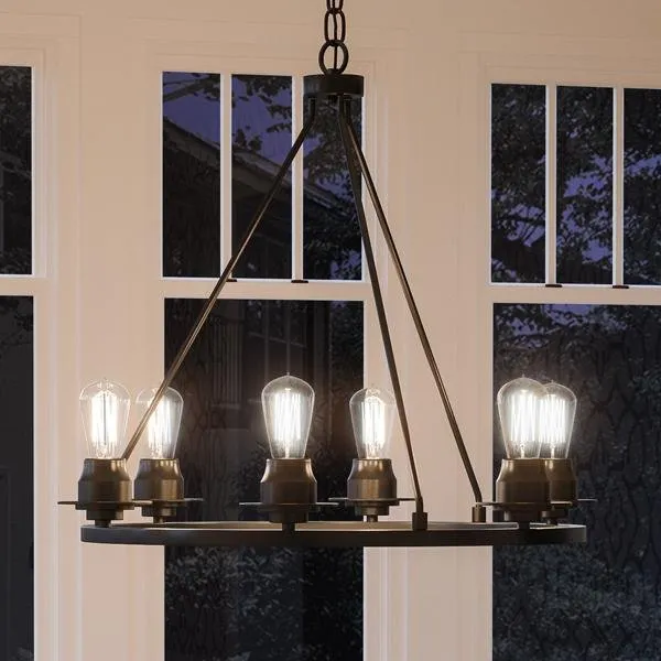 UHP2243 Luxe Industrial Chandelier, 27-1/2"H x 28"W, Charcoal Finish, Nashville Collection — Urban Ambiance LED Landscape Lights  3000K