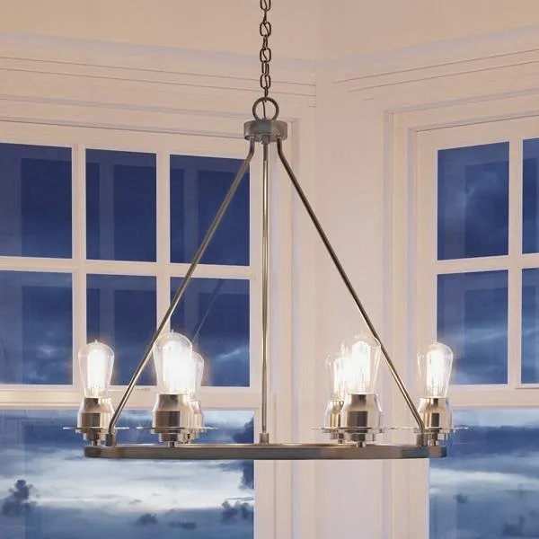 UHP2242 Luxe Industrial Chandelier, 27-1/2"H x 28"W, Brushed Nickel Finish, Nashville Collection — Urban Ambiance LED Landscape Lights  3000K