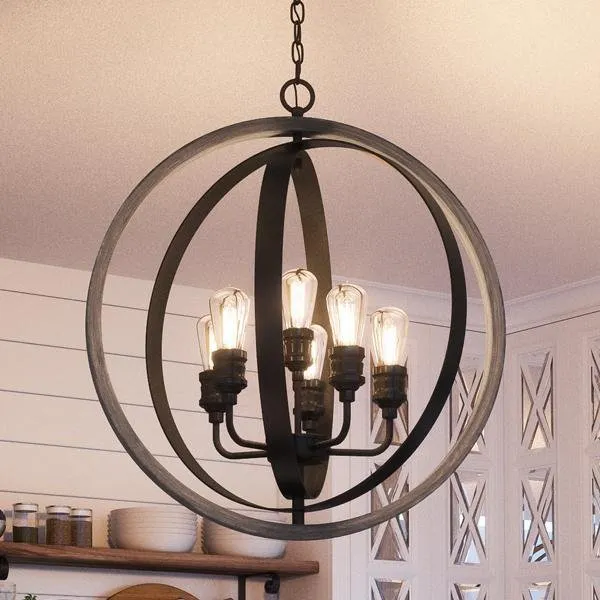 UHP2210 Vintage Chandelier, 30-3/4"H x 28"W, Charcoal Finish, Anchorage Collection — Urban Ambiance LED Landscape Lights  3000K