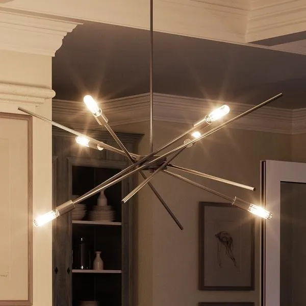 UHP2073 Modern Industrial Chandelier, 10-1/2"H x 22-5/8"W, Brushed Nickel Finish, Miami Collection — Urban Ambiance LED Linear Lights  3000K