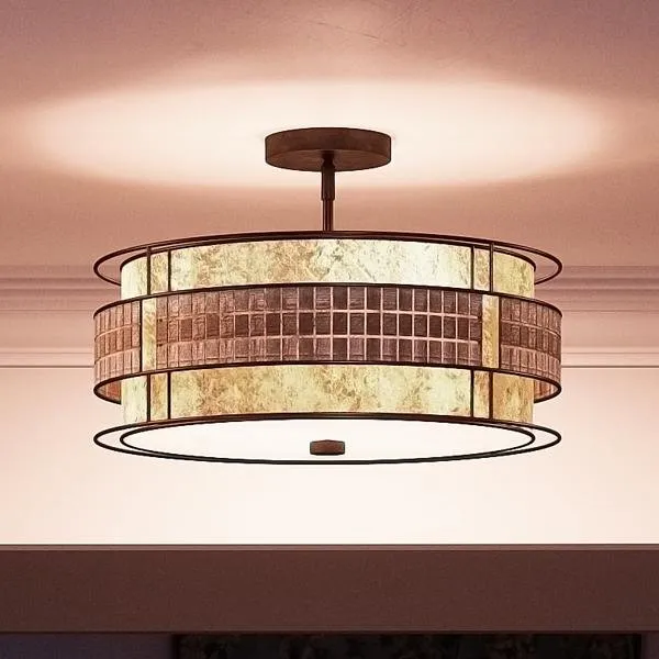 UQL2435 Art Deco Deco Semi-Flush Ceiling Light, 12"H x 16"W, Copper Revival Finish, Genoa Collection — Urban Ambiance LED Post Top Lights  3000K
