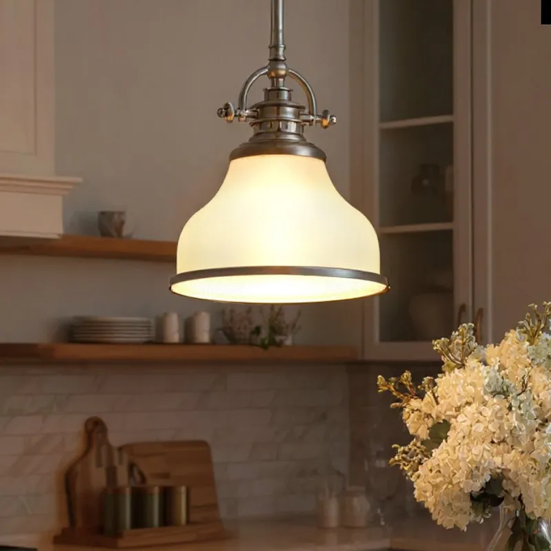 UQL2336 Industrial Pendant Light, 9.5"H x 8"W, Brushed Nickel Finish, Pasadena Collection — Urban Ambiance LED Landscape Lights  3000K