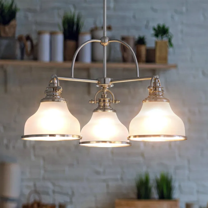 UQL2330 Industrial Chandelier, 15.5"H x 24"W, Brushed Nickel Finish, Pasadena Collection — Urban Ambiance LED Landscape Lights  3000K