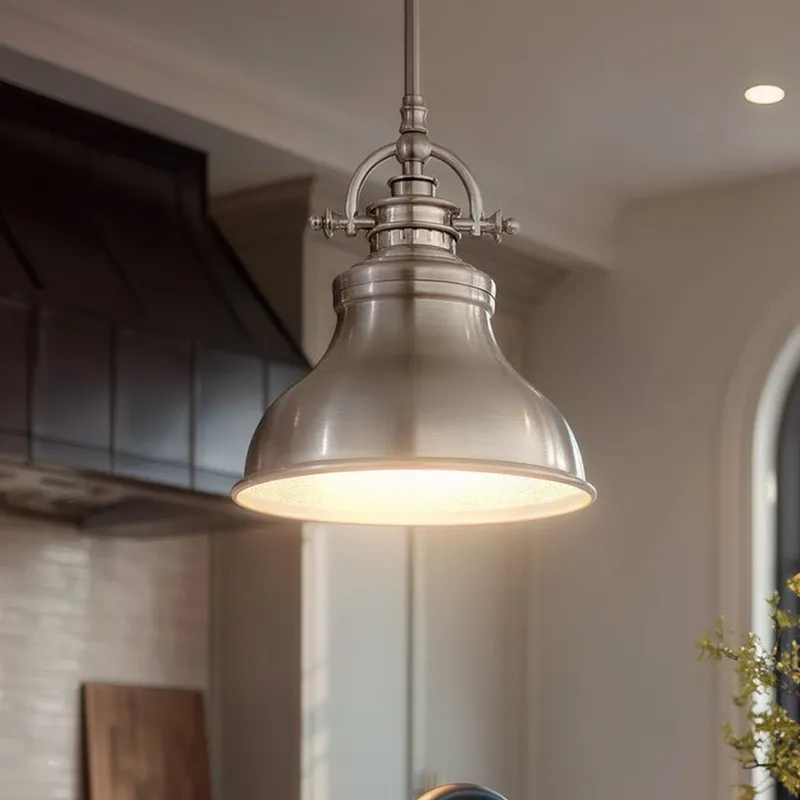 UQL2289 Industrial Hanging Pendant Light, 9"H x 8"W, Brushed Nickel Finish, Sonoma Collection — Urban Ambiance LED Landscape Lights  3000K