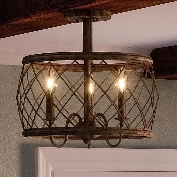 UQL2265 French Rustic Rustic Semi-Flush Ceiling Light, 14.5"H x 15"W, Silver Leaf Finish, York Collection — Urban Ambiance LED Post Top Lights  3000K