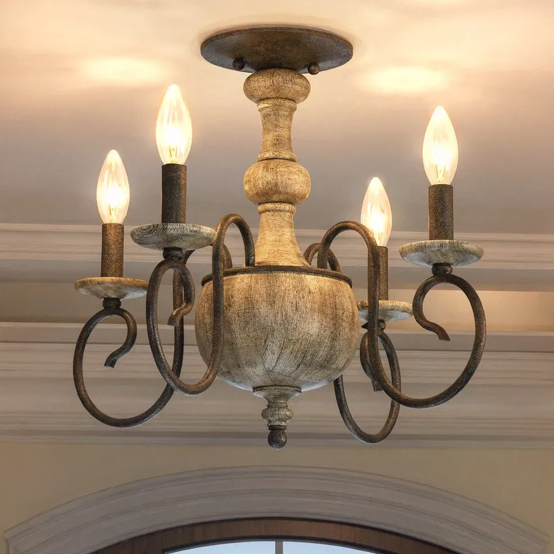 UQL2151 French Rustic Semi-Flush Ceiling Light, 15.5"H x 18"W, Antique Black Finish, Porto Collection — Urban Ambiance LED Post Top Lights  3000K
