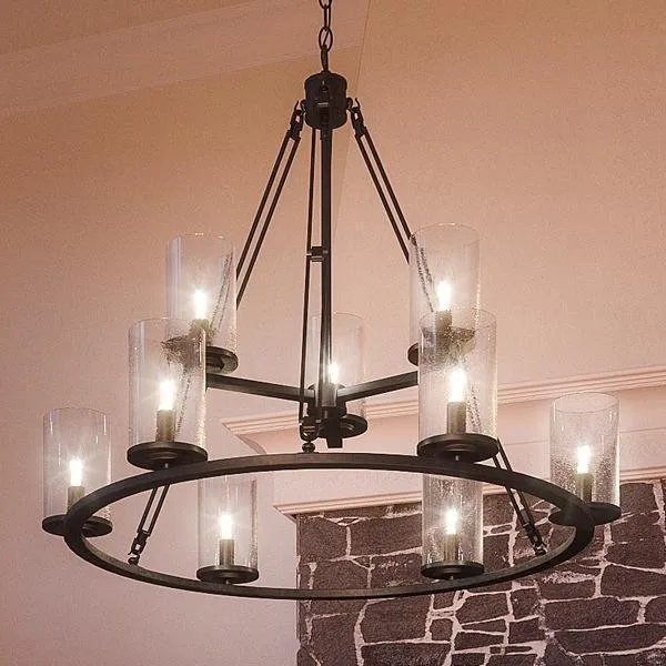 UQL2131 Industrial Chandelier, 30"H x 33"W, Estate Bronze Finish, Valencia Collection — Urban Ambiance LED Landscape Lights  3000K