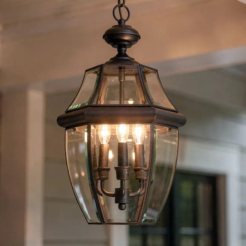 UQL1159 Colonial Outdoor Pendant Light, 21"H x 12.5"W, Black Silk Finish, Cambridge Collection — Urban Ambiance LED Landscape Lights  3000K