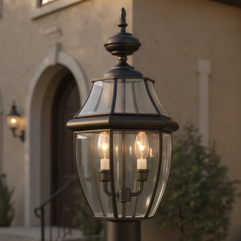 UQL1148 Colonial Outdoor Post Light, 21"H x 11"W, Black Silk Finish, Cambridge Collection — Urban Ambiance LED Wall Lights  3000K
