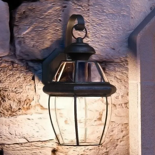 UQL1142 Colonial Outdoor Wall Light, 14"H x 8"W, Black Silk Finish, Cambridge Collection — Urban Ambiance LED Wall Lights  3000K
