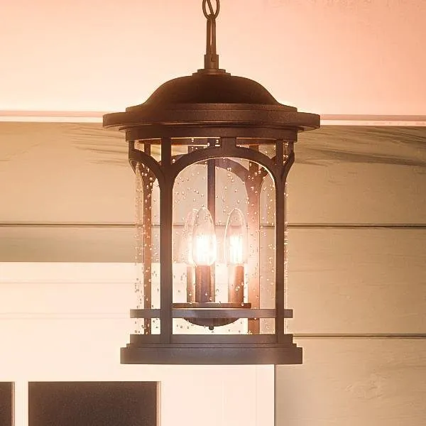UQL1109 Rustic Outdoor Pendant Light, 18"H x 11"W, Parisian Bronze Finish, Sydney Collection, Marine-Grade Construction — Urban Ambiance LED Landscape Lights  3000K