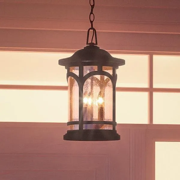 UQL1108 Rustic Outdoor Pendant Light, 18"H x 11"W, Black Silk Finish, Sydney Collection, Marine-Grade Construction — Urban Ambiance LED Landscape Lights  3000K