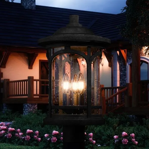 UQL1106 Rustic Outdoor Post Light, 19"H x 11"W, Black Silk Finish, Sydney Collection, Marine-Grade Construction — Urban Ambiance LED Lighting Controls  3000K