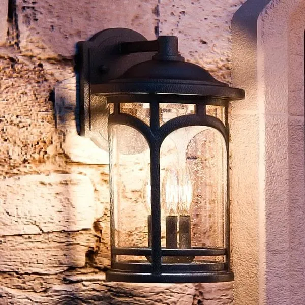 UQL1102 Rustic Outdoor Wall Light, 14.5"H x 9"W, Black Silk Finish, Sydney Collection, Marine-Grade Construction — Urban Ambiance LED Wall Lights  3000K