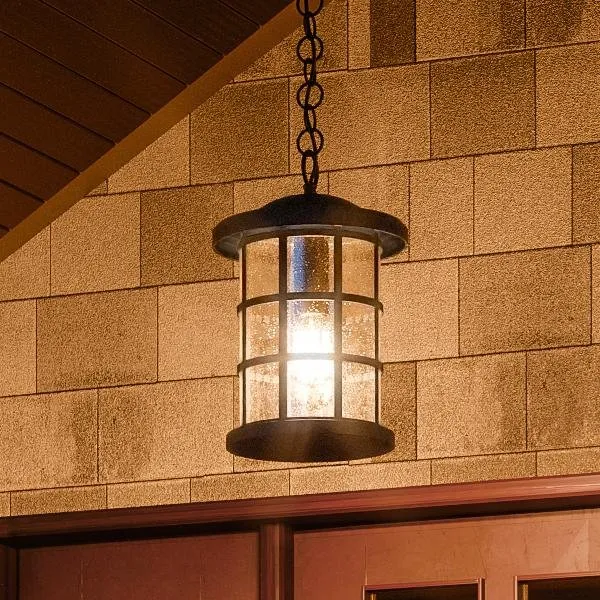UQL1048 Craftsman Outdoor Pendant Light, 15.5"H x 10"W, Natural Black Finish, Vienna Collection, Marine-Grade Construction — Urban Ambiance LED Landscape Lights  3000K