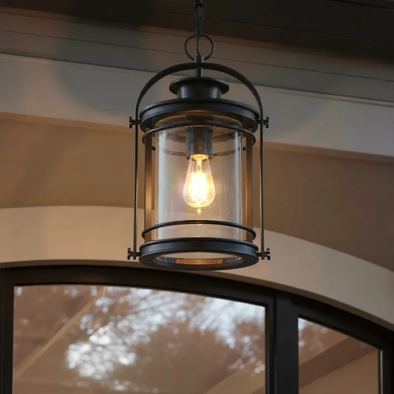 UQL1011 Mid-Century Modern Modern Outdoor Pendant, 18"H x 10.5"W, Black Silk Finish, Cannes Collection — Urban Ambiance LED Linear Lights  3000K