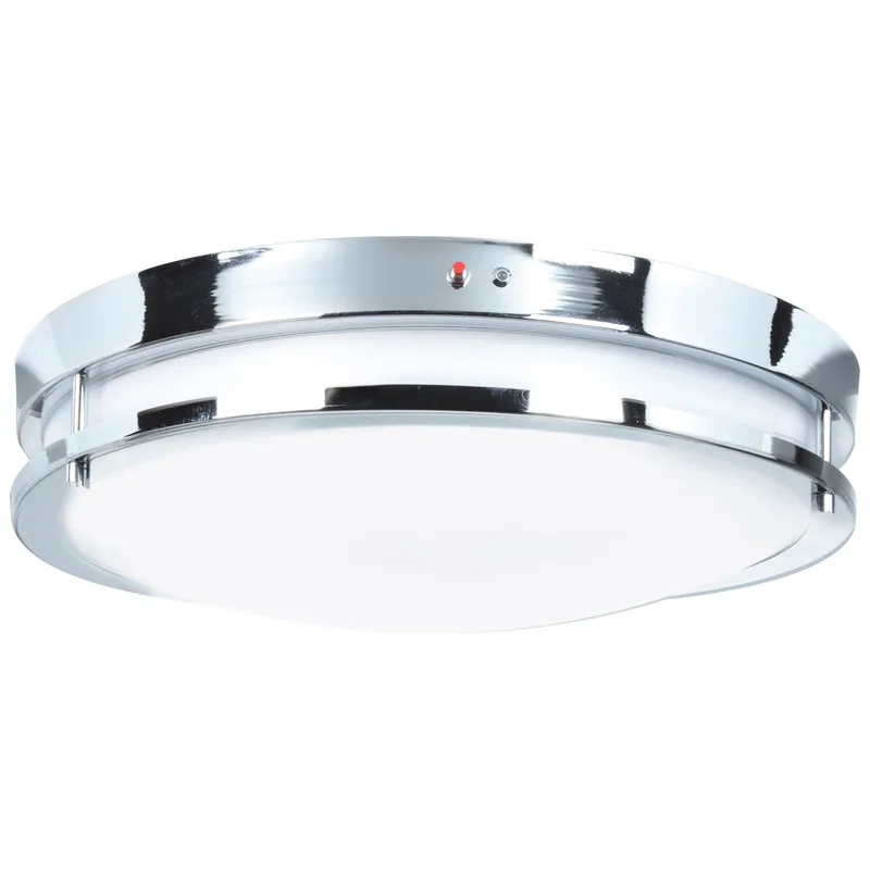 14" Solero Emergency Battery Backup LED Flush Mount Ceiling Light, 1800 Lumens, 3000K, 120-277V, Chrome — Warehouse Lighting LED Post Top Lights 20.0W 3000K