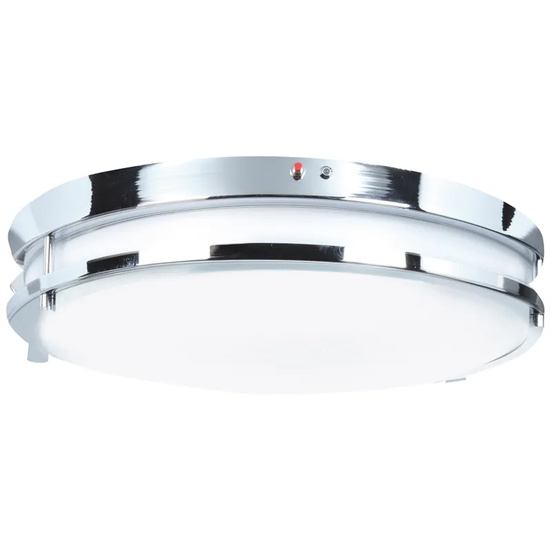 12" Solero Emergency Battery Backup LED Flush Mount Ceiling Light, 1300 Lumens, 3000K, 120-277V, Chrome — Warehouse Lighting LED Post Top Lights 15.0W 3000K