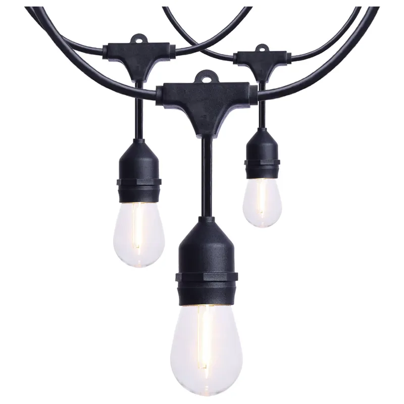 24 Foot LED String Light; 12-S14 Lamps; 2700K CCT; Black; 120 Volt — Warehouse Lighting LED Bollards & Pathway Lights 12.0W 2700K