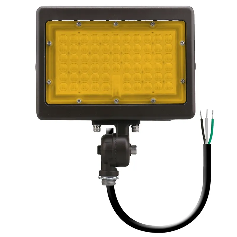 LED Mini Flood, 2200K Amber, 11,200 Lumen Max, Wattage Selectable, Integrated Photocell, 120-277V, White or Bronze Finish — Warehouse Lighting LED Flood Lights 60.0W 2200K