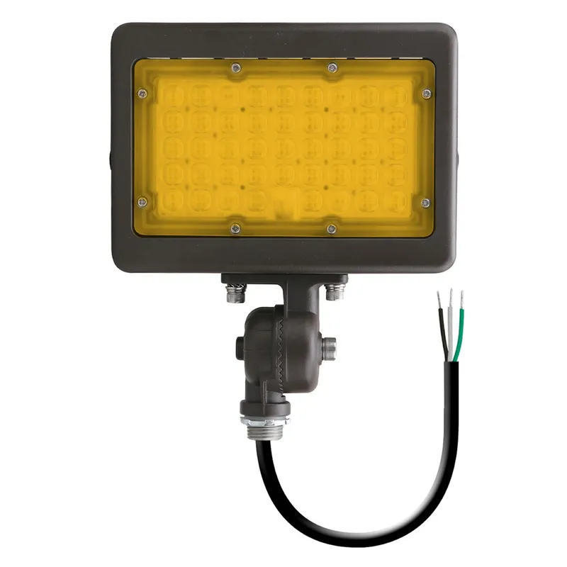 LED Mini Flood, 2200K Amber, 7000 Lumen Max, Wattage Selectable, Integrated Photocell, 120-277V, White or Bronze Finish — Warehouse Lighting LED Flood Lights 35.0W 2200K